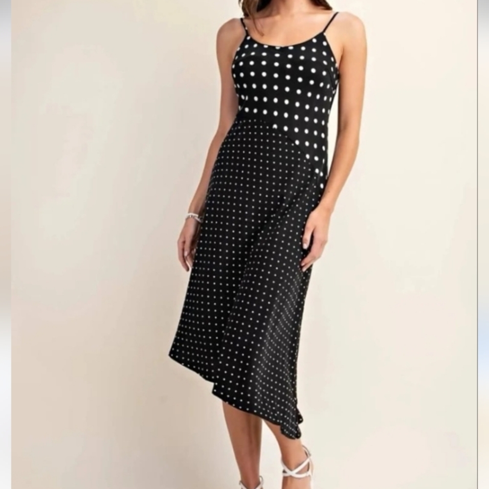 A New Day Mixed Polka Dot Print Satin Midi Dress